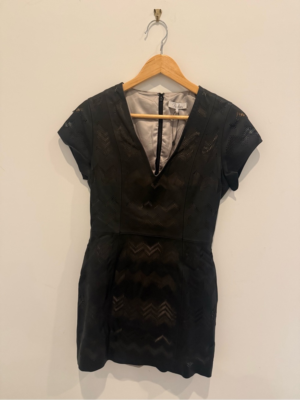 Parker Black V‑Neck Cap Sleeve Dress